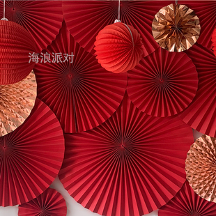 海浪红色纸团扇新年春节过年店铺橱窗商场装饰布置吊挂件氛围布置
