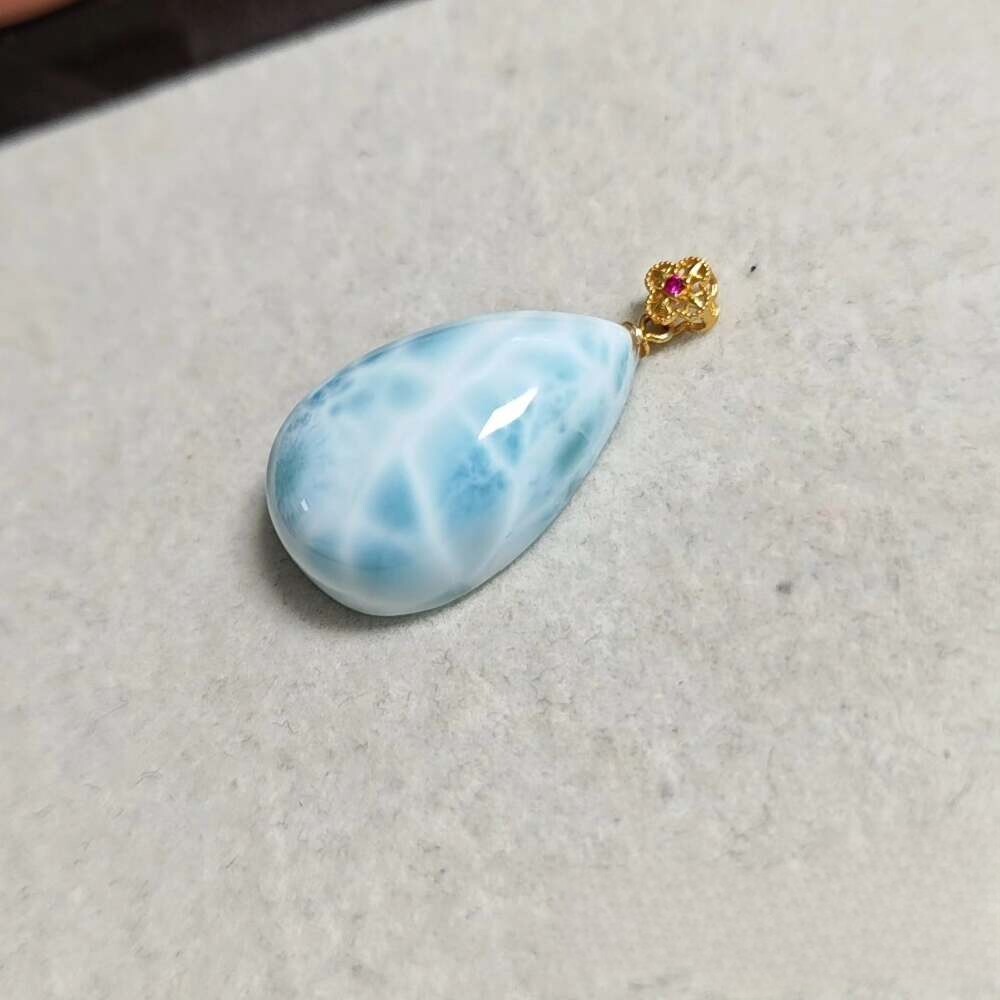 天然海纹石吊坠水滴银扣头龟裂纹白蓝海纹石渐变纹理裸石吊坠项链