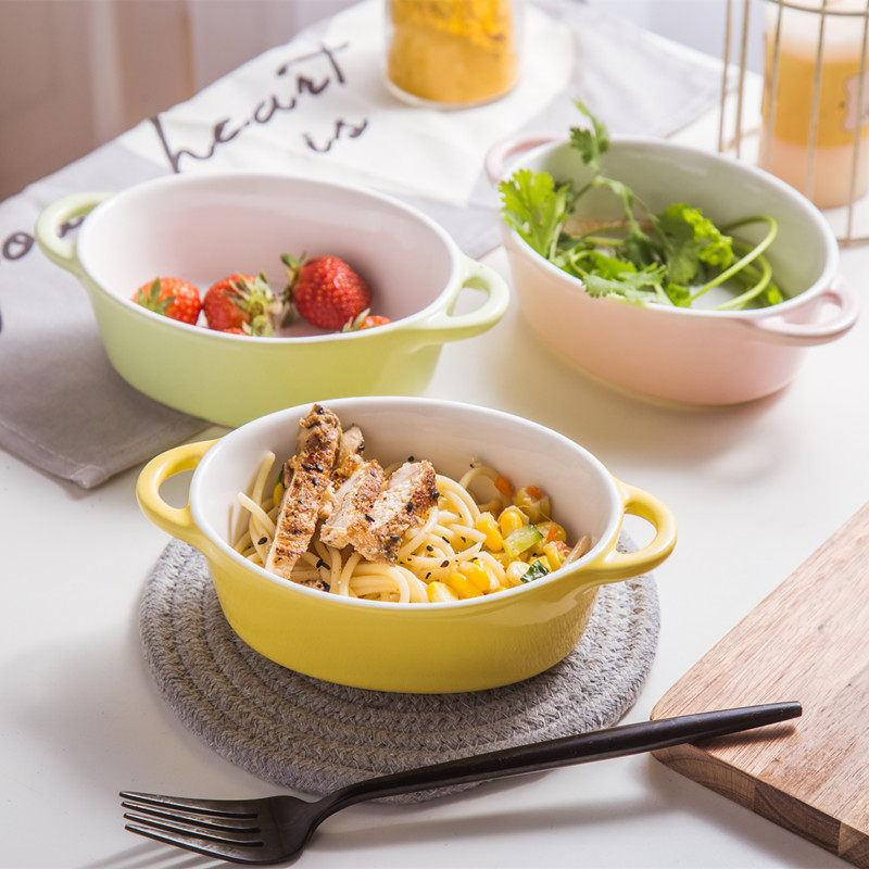 创意色釉陶瓷烤盘双耳焗饭盘厨房烘焙盘子烤箱盘沙拉菜盘