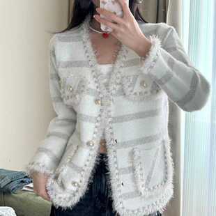 2025法式香风开衫外套仿涤纶秋冬百搭气质名媛新款针织上