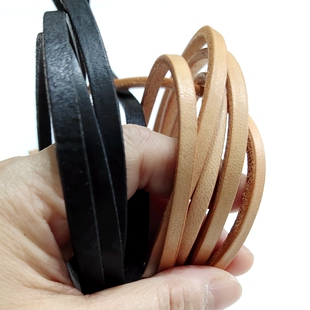 手工皮艺DIY辅料牛皮切条植鞣皮条100%纯皮水桶包抽绳5MM直径原色