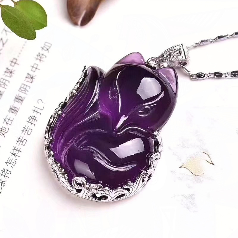 女紫水晶九尾狐狸吊坠挂件项链