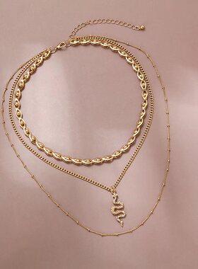 欧美合金链条女叠戴多层项链
