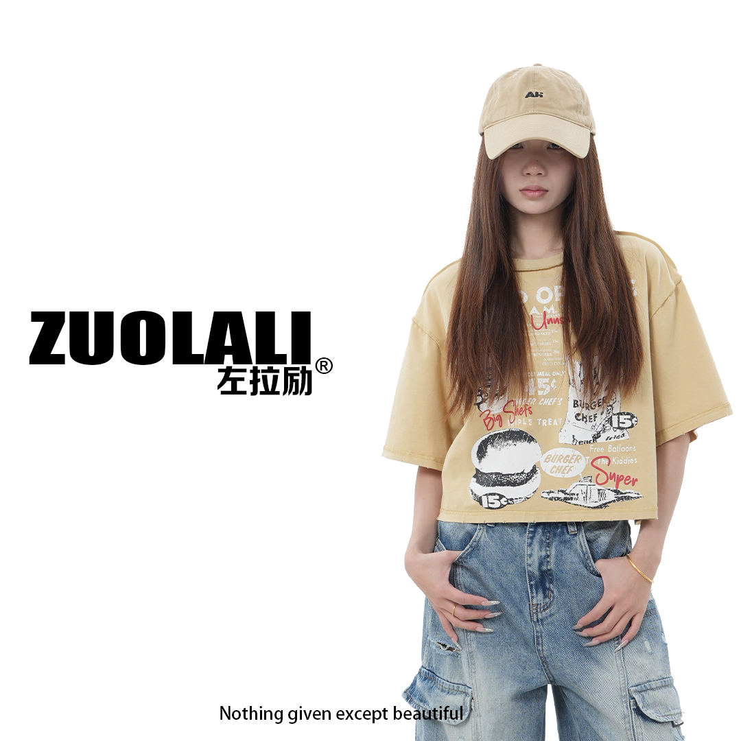 ZUOLALI/左拉励【汉堡薯条】夏季美式宽松显瘦圆领设计-短袖T恤