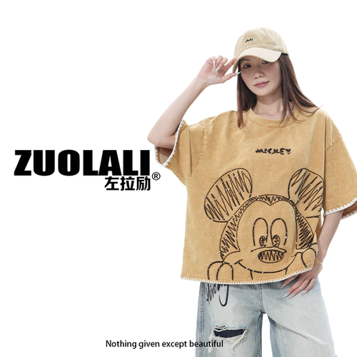 ZUOLALI/左拉励【闪耀米奇】新款小众卡通设计-宽松短袖T恤