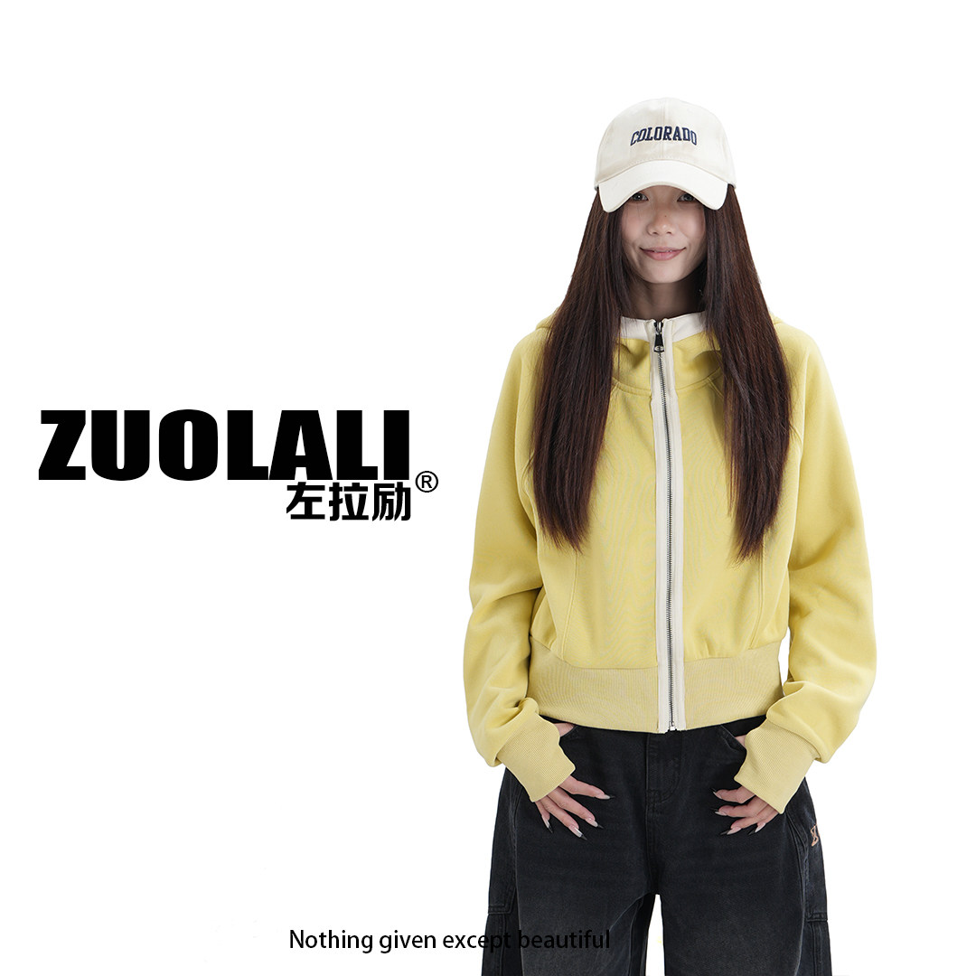 ZUOLALI/左拉励【反穿主张】短款百搭开衫设计-连帽卫衣外套