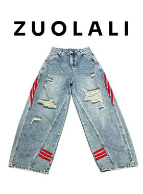 ZUOLALI/左拉励【蔓延红线】街潮系列夏季红色线条设计高腰堆堆裤
