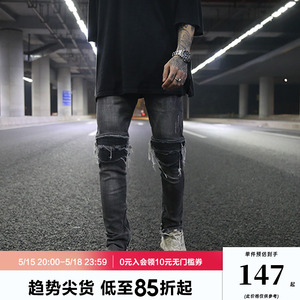 欧美高街bikerjeans机车牛仔裤