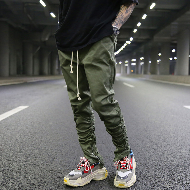 欧美高街 ins椰子风弯刀裤 潮男橡筋侧拉链修身休闲小脚长裤KANYE在类目 男装, 休闲裤中 - 来自Buy2taobao.com提供专业的淘宝代购服务