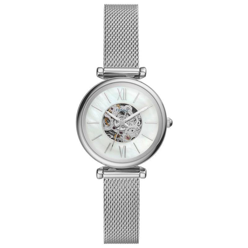 Fossil/化石女表银色表带自动机械复古腕表