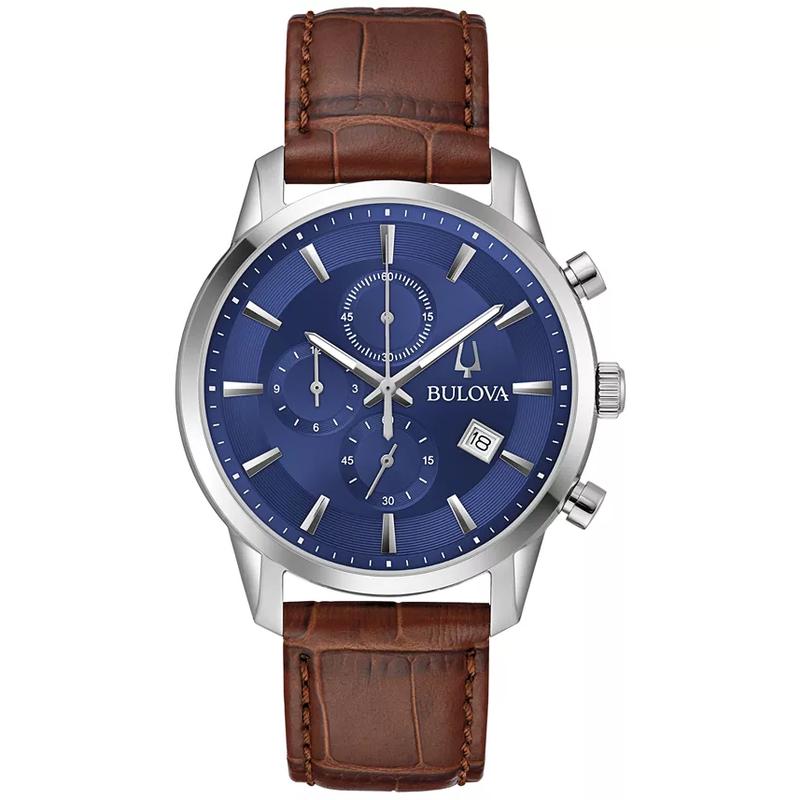 BULOVA/宝路华男士经典机械表蓝面日期窗皮带mm