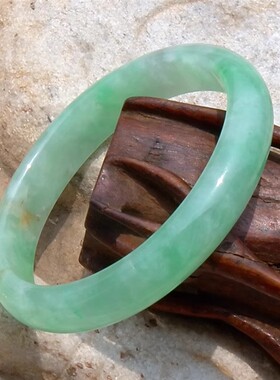 锦一水0761天然A货缅甸老坑正阳绿黄翡双彩翡翠贵妃手镯子证书50