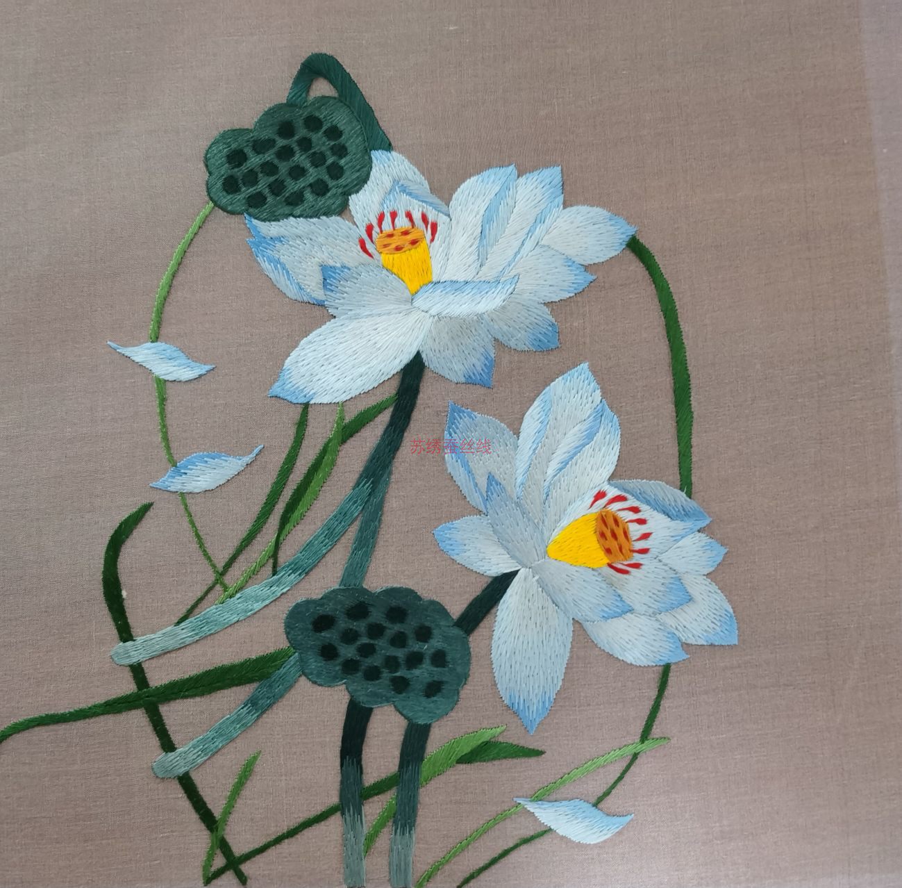 苏绣刺绣diy套件初学 0基础蓝色荷花图 手工刺绣装饰画自学材料包