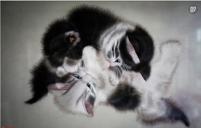 苏绣刺绣diy初学套件 针迹两只小猫图 手工刺绣自学装饰画材料包