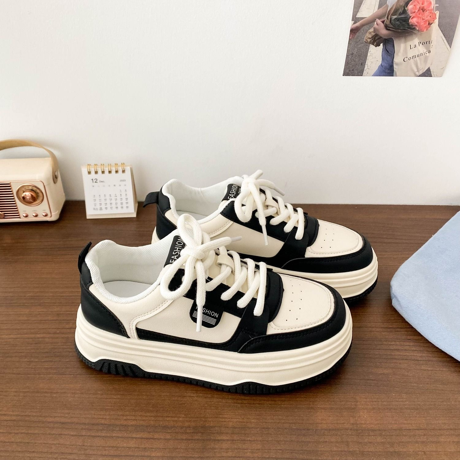 熊猫厚底面包板鞋女新款2025秋季爆款chic百搭显高高颜值小白鞋子