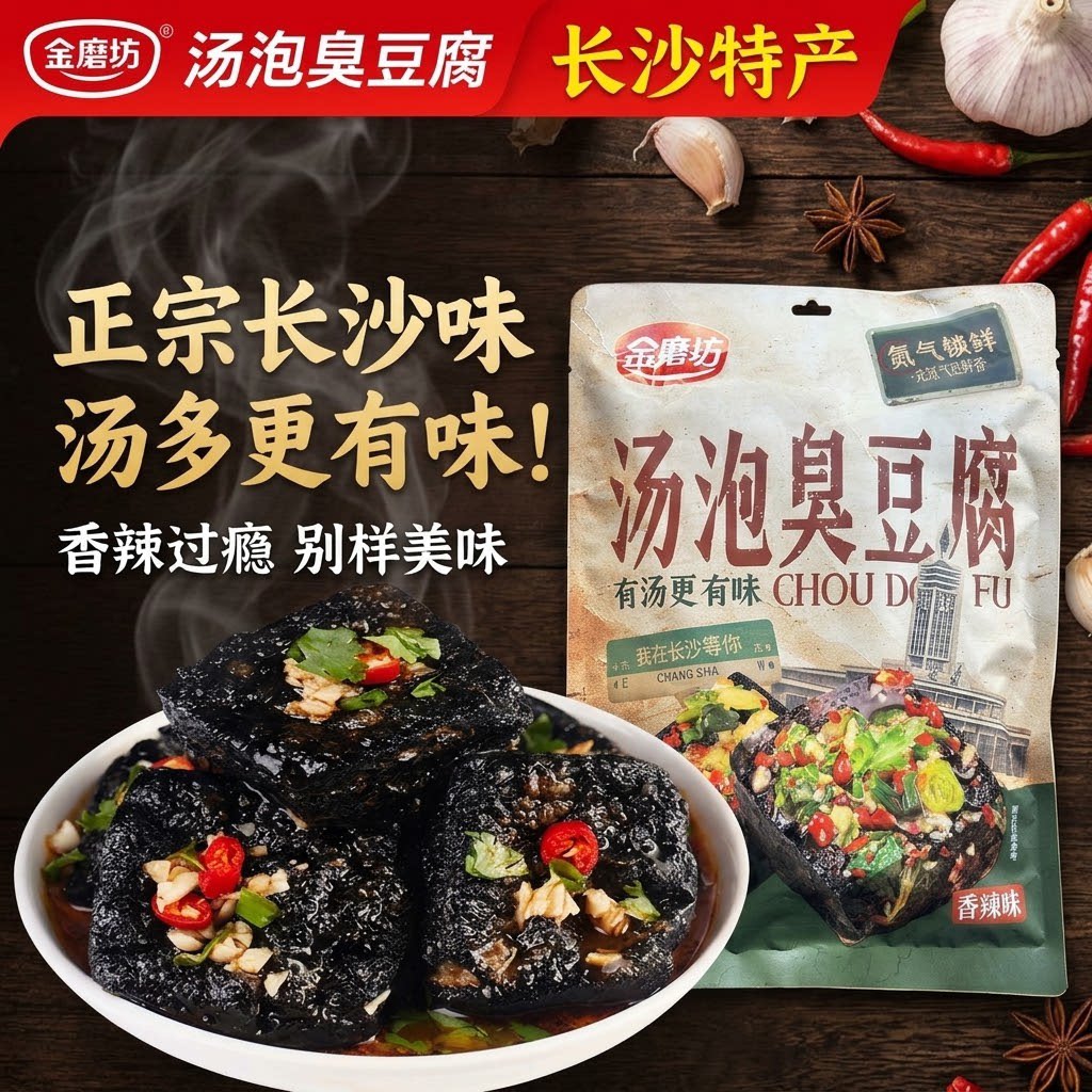 金磨坊汤泡臭豆腐湖南长沙正宗臭豆腐大香肠香辣零食休闲小吃特产