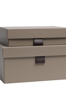 现代简约轻奢风灰色皮革整理盒软装样板房卧室衣帽间家居皮箱