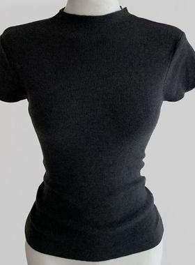 韩国代购cloudemotion半高领针织打底T恤女秋冬内搭上衣修身短袖