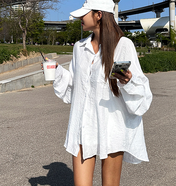 韩国代购lagirl春秋薄棉白色衬衫套装女宽松慵懒外套短裤两件套装