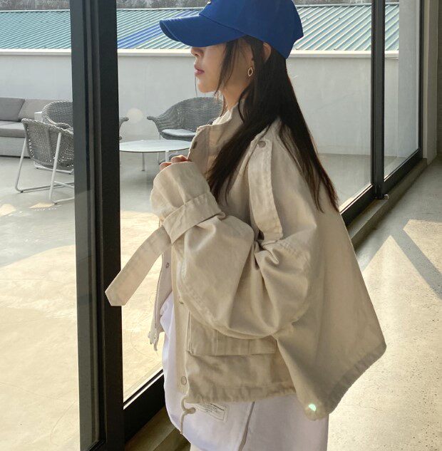 韩国代购DaniLove帅气肩章设计宽松双口袋短外套小个子休闲夹克女