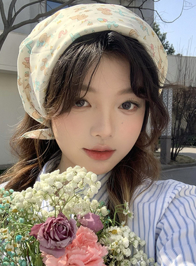 可爱日系头巾女夏氛围感拍照丝巾