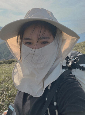 全脸防晒帽子面罩护颈一体登山帽女防紫外线渔夫帽户外遮阳帽子男