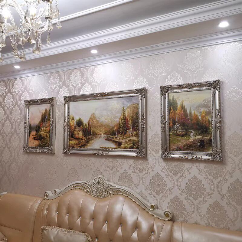 欧式客厅装饰画孔雀花卉风景三联沙发背景墙简欧餐厅壁画玄关油画