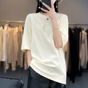 索罗娜重磅300G大落肩中长款短袖t恤宽大码松圆领半袖体恤上衣女