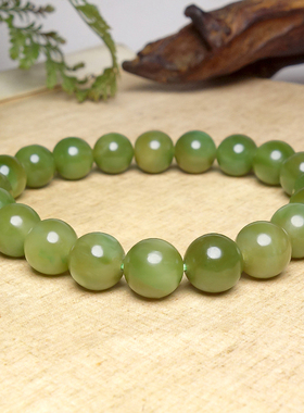 特色新疆且末黑羊洞糖玉碧玉色和田玉手串油润圆珠手链 重30.62克