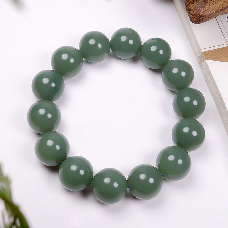 财源滚滚 新疆和田玉手串沙枣青细腻油润手链 直径16mm 重88.72克