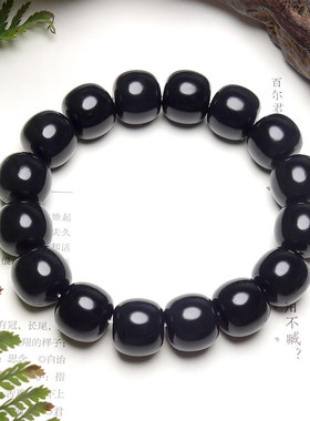 正品和田玉墨玉油润老型珠手串