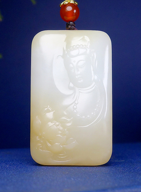新疆大师李林霏 和田玉且末糖羊脂白玉油润料观音挂件 重23.21克
