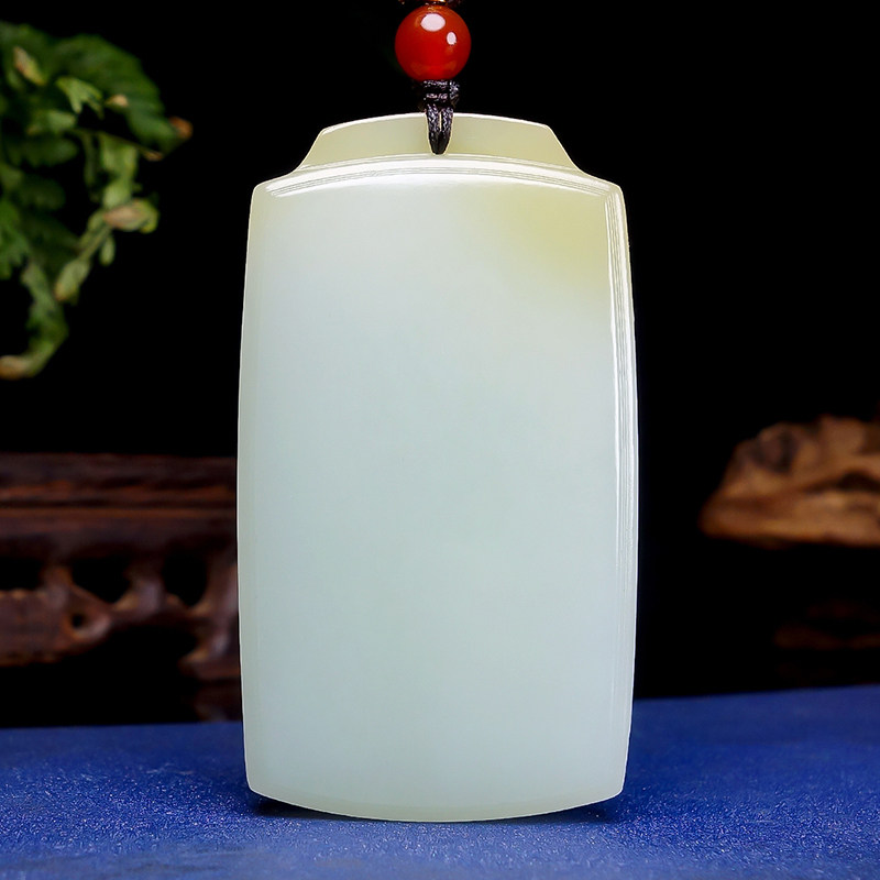 新疆和田玉且末糖白平安无事牌挂件吊坠过灯厚面包牌 重44.31克