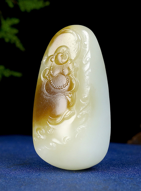 新疆大师李林霏和田玉羊脂白玉糖白分明细润料笑佛挂件 重26.13克