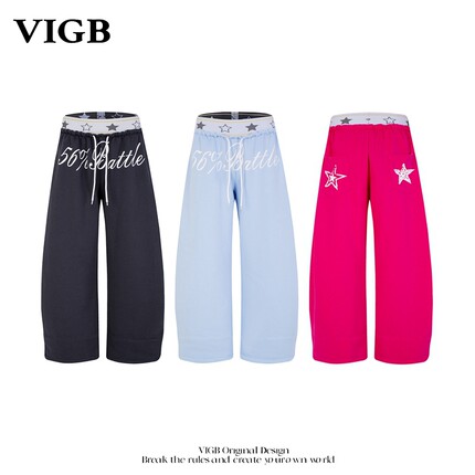 VIGB 原创国潮美式复古字母星星设计感休闲卫裤男女嘻哈阔腿长裤