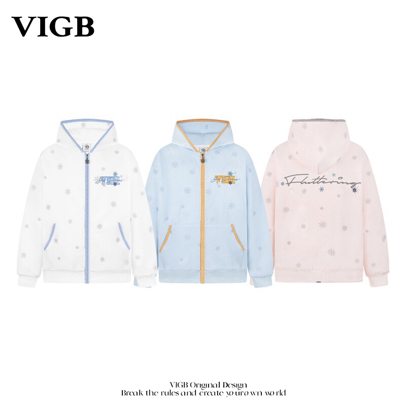 VIGB 原创国潮美式高街雪花刺绣开衫连帽卫衣新款潮牌设计感外套