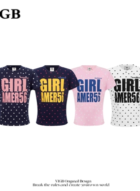 VIGB 原创国潮美式复古满印短袖t恤女辣妹ins修身短款简约风上衣