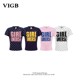 VIGB 原创国潮美式复古满印短袖t恤女辣妹ins修身短款简约风上衣