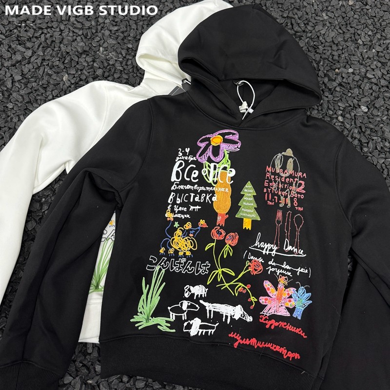 VIGB 原创国潮美式清新风手绘涂鸦短款女款宽松套头卫衣秋季ins风