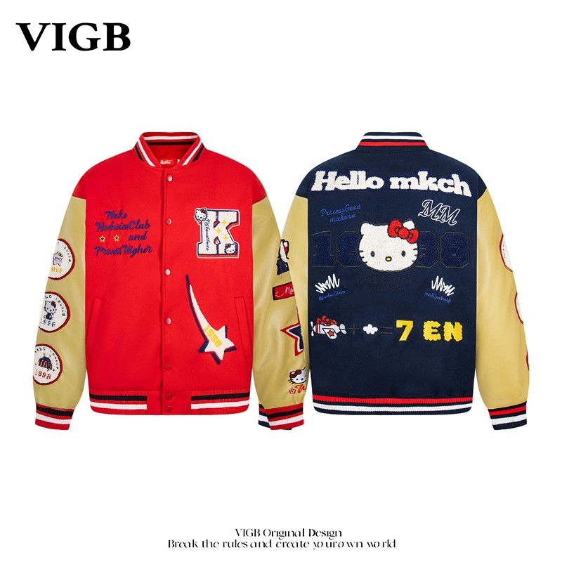 VIGB 原创国潮美式凯蒂猫棒球服棉衣加厚男女潮牌休闲新款外套潮