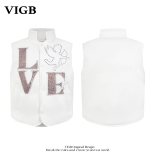 设计感加厚马甲重工镶钻学院休闲外套 小众冬季 VIGB 原创国潮美式