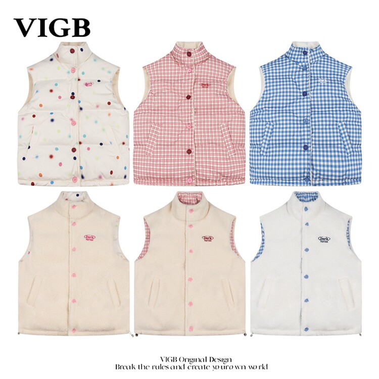 VIGB国潮秋冬两面穿波点马甲外套