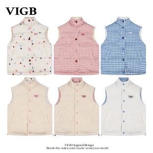 波点棉衣马甲叠穿外套潮 两面穿外搭韩系秋冬季 VIGB 原创国潮美式