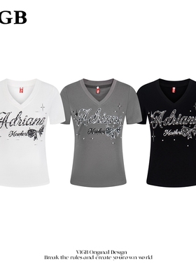 VIGB 原创国潮美式复古辣妹字母短袖T恤女夏季新款修身显瘦上衣潮