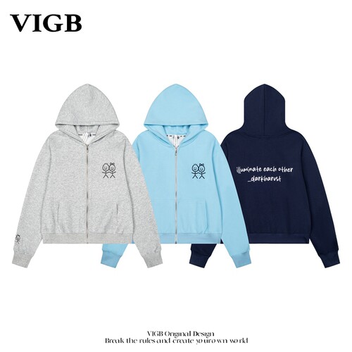 VIGB美式复古字母刺绣连帽卫衣