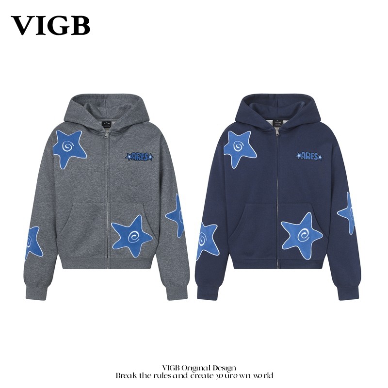 VIGB （原创正品卡通星星刺绣）美式复古连帽卫衣男女设计感外套,男装,卫衣,淘宝优惠券,粉丝福利购,淘宝优惠卷