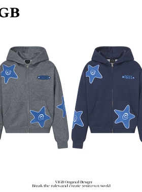 VIGB （原创正品卡通星星刺绣）美式复古连帽卫衣男女设计感外套