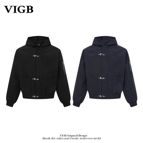 VIGB原创复古飞机扣连帽开衫卫衣