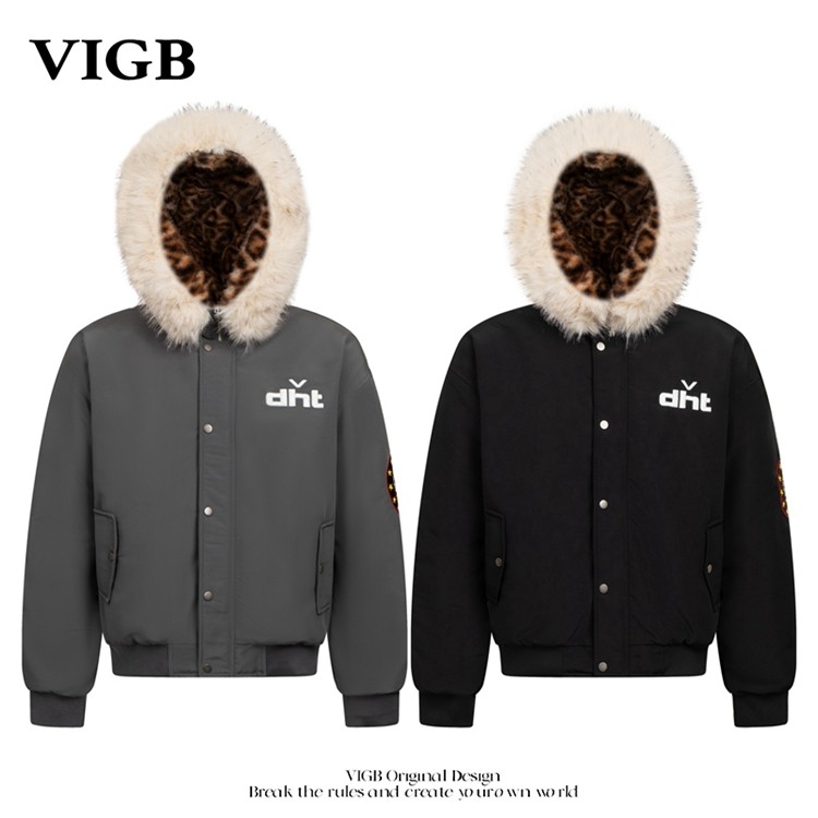 VIGB 原创国潮美式豹纹座山雕毛领连帽棉服男女设计感宽松外套潮,男装,棉衣,淘宝优惠券,粉丝福利购,淘宝优惠卷