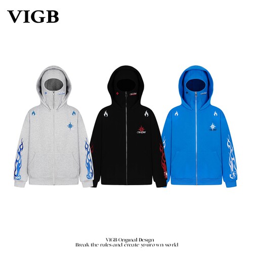 VIGB原创复古刺绣连帽拉链卫衣